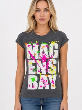 Popular Sports MAGENS BAY Charcoal Paint Splatter Fitted T-Shirt Size Large Jrs